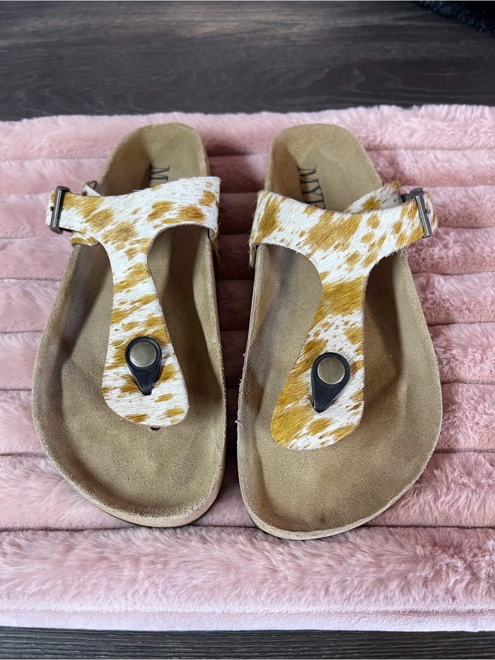 Myra Bag Cowhide Print T-Strap Sandals